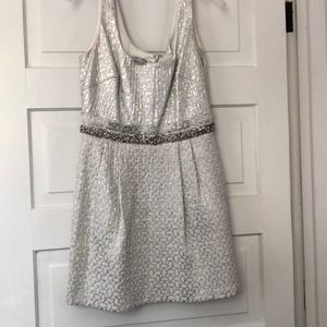 Kay Unger tank cocktail dress silver jacquard